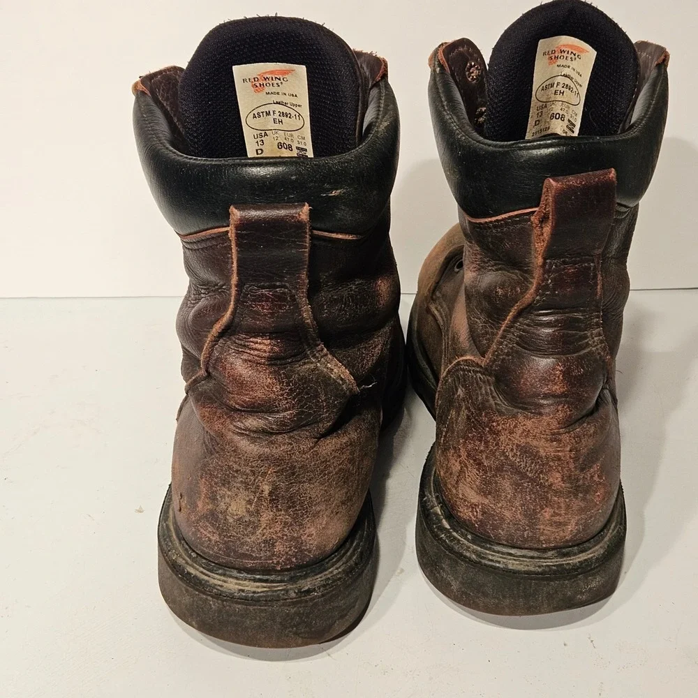 Red Wing 608 Work Boots Mens 13 Brown Leather 8 Inch Soft Toe EH Made in USA